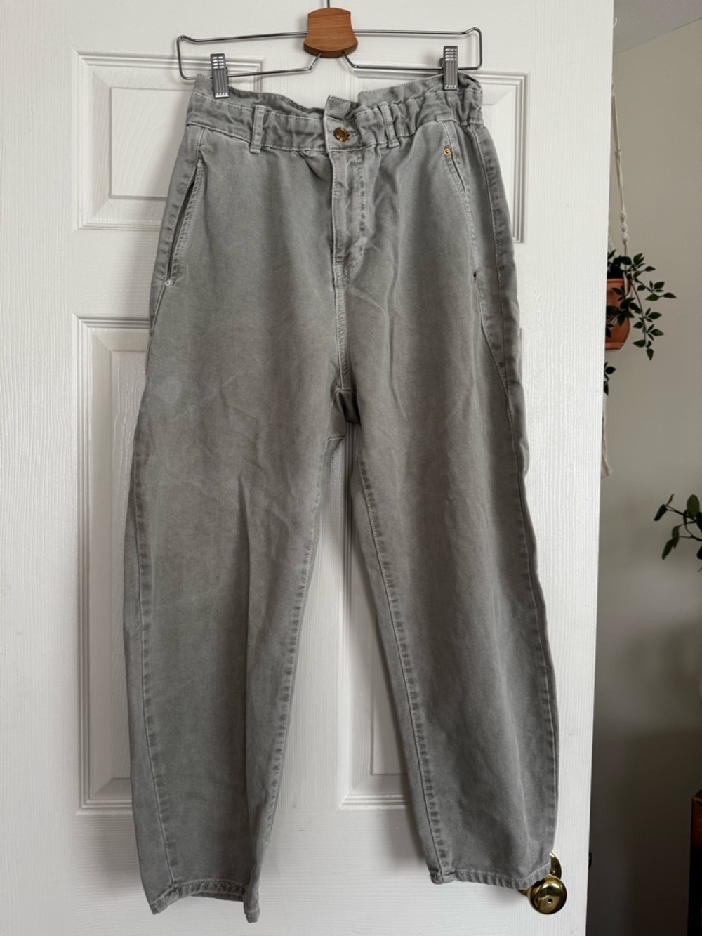 Zara Light Green Paper Bag Elastic Waist Pants